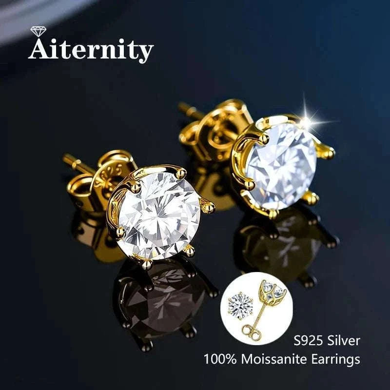 D Color Moissanite Stud Earrings in 925 Sterling Silver VVS1-6 Prong Yellow / 1ct(6.5mm)x 2pcs-box