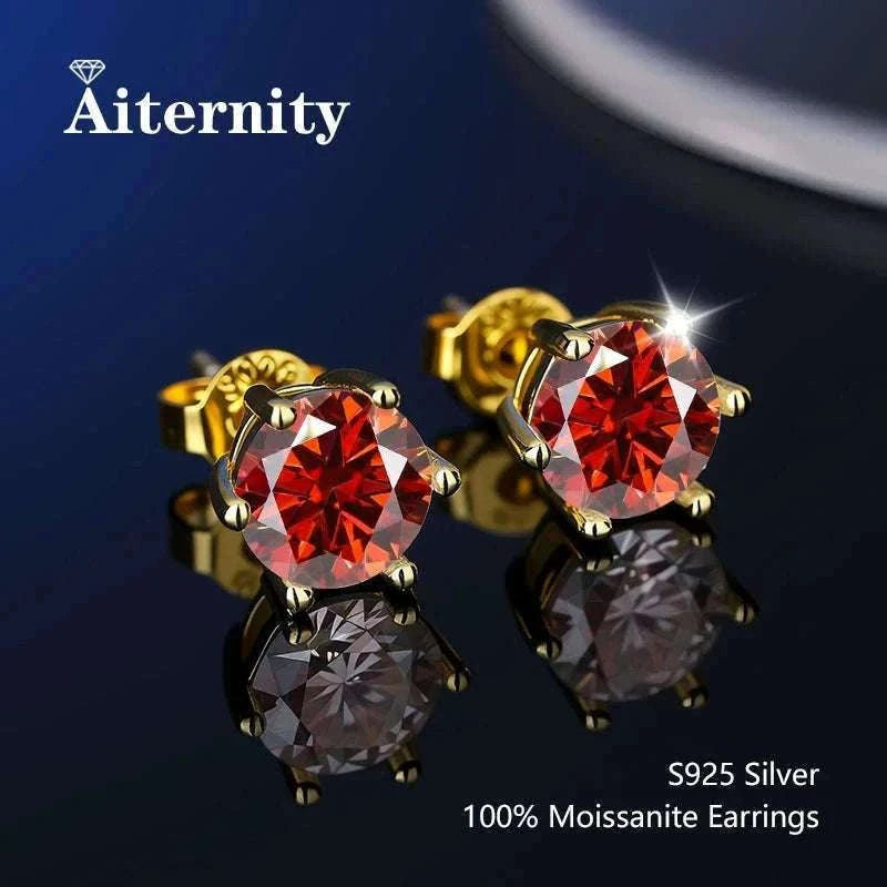 D Color Moissanite Stud Earrings in 925 Sterling Silver VVS1-6 Prong Yellow / 1ct(6.5mm)x 2pcs-box