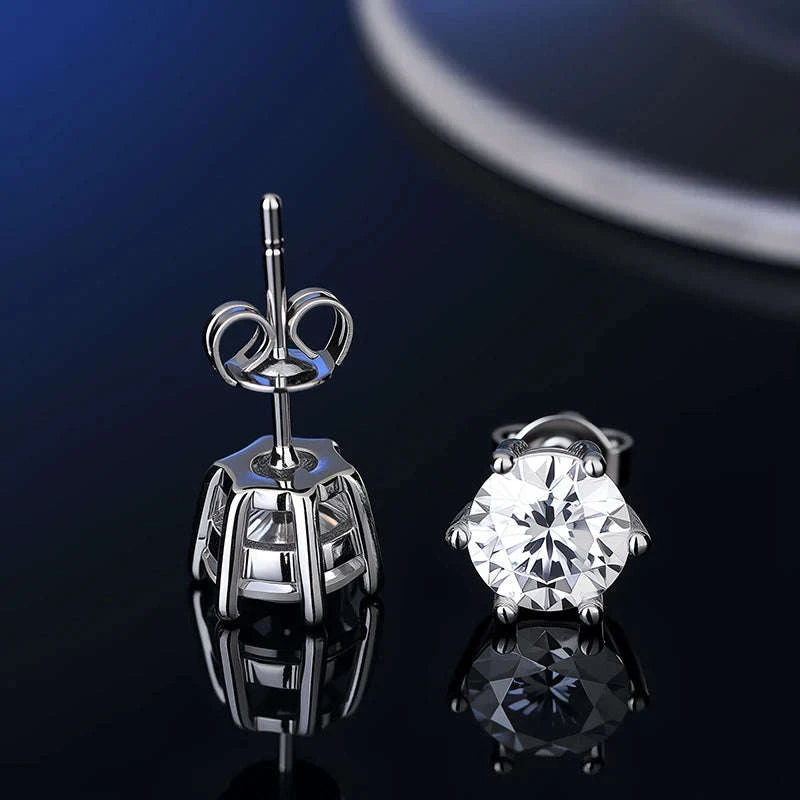 D Color Moissanite Stud Earrings in 925 Sterling Silver VVS1-6 Prong Yellow / 1ct(6.5mm)x 2pcs-box