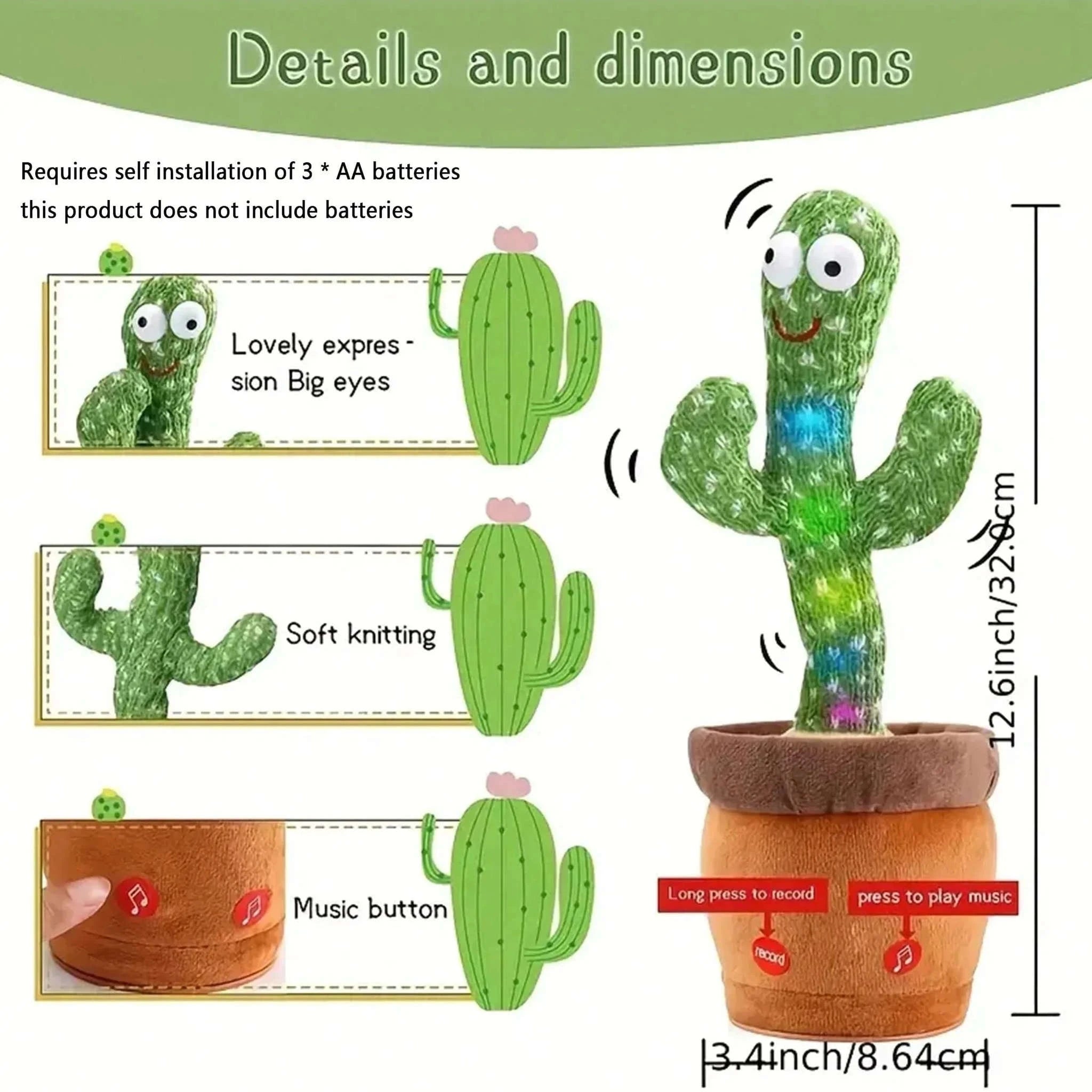 Dancing Talking Cactus Toy-green
