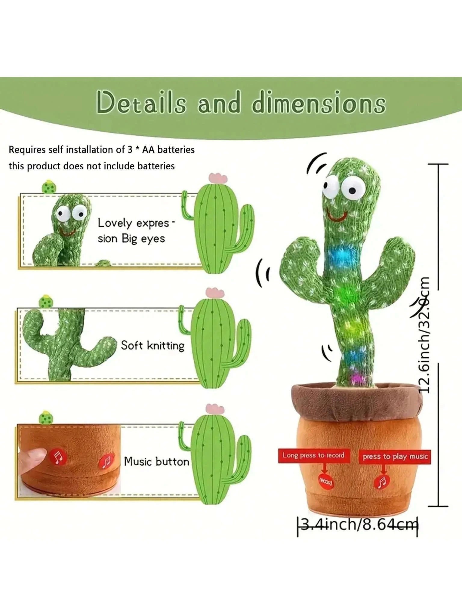 Dancing Talking Cactus Toy-green
