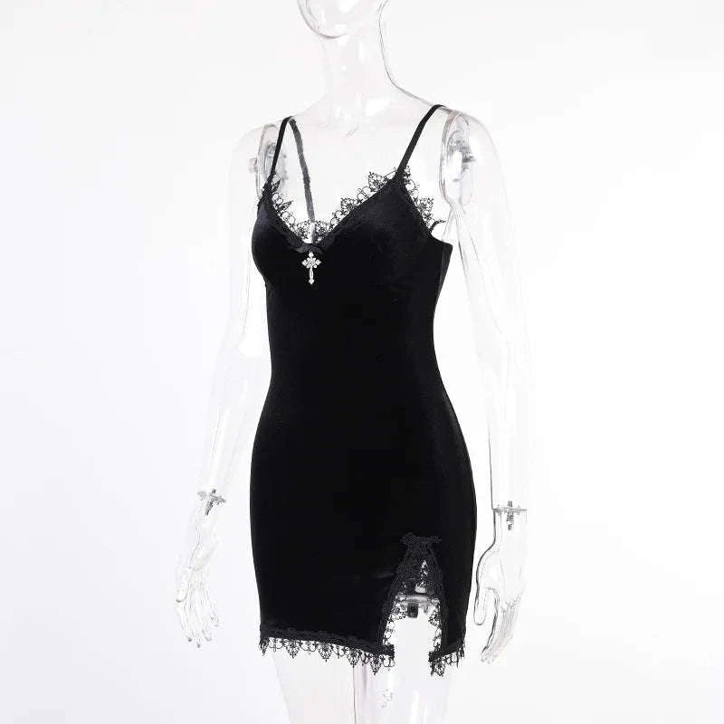 Dark Cross Black Mini Dress-black / S