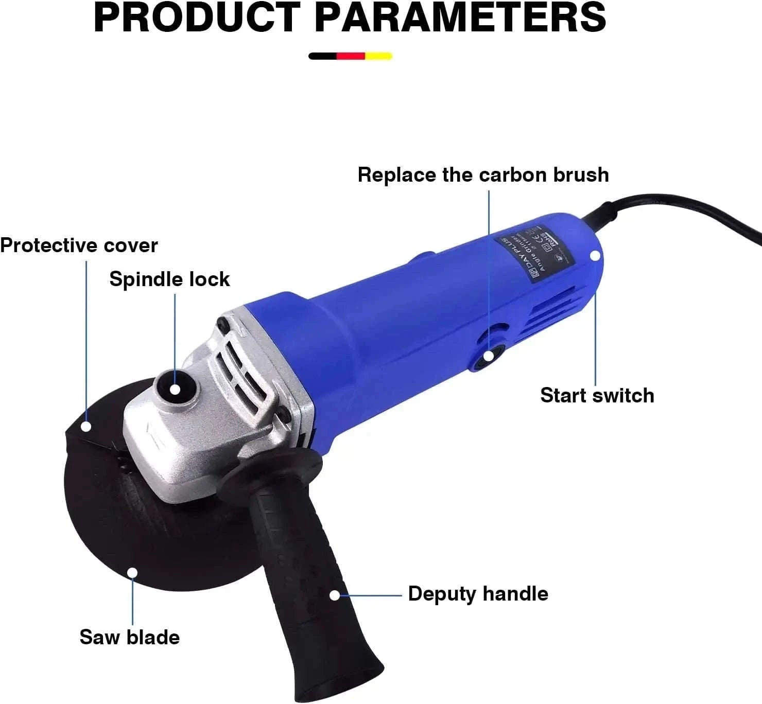 DayPlus 2000W 115mm Electric Angle Grinder-UNITED KINGDOM