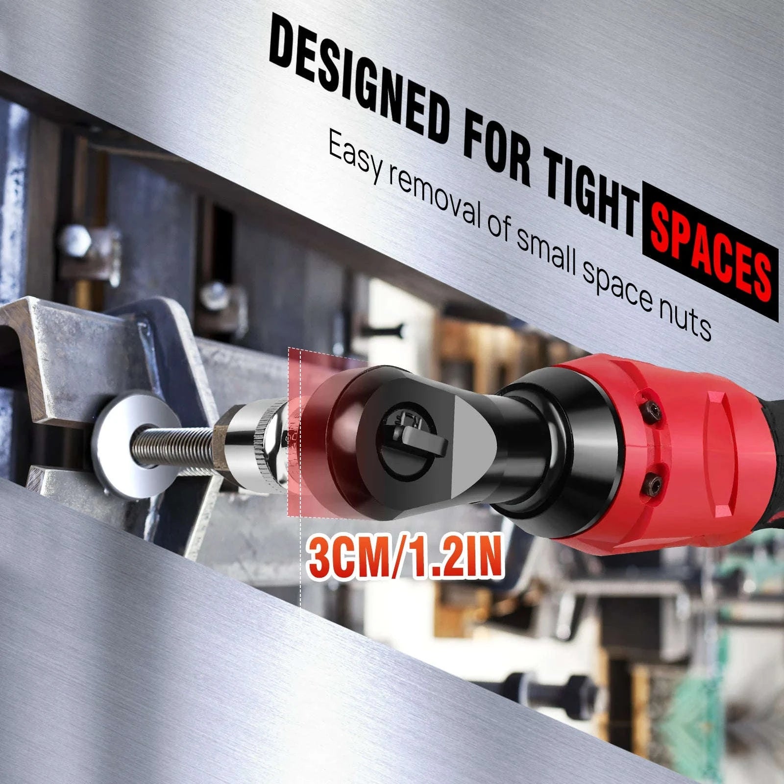 DayPlus 200Nm 3/8" Cordless Electric Ratchet Wrench with 90° Angle Head-Red / GERMANY