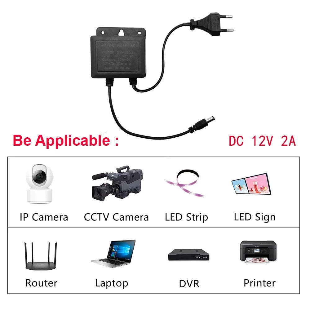 DC12V 2A Waterproof Power Adapter for CCTV Security-CHINA / EU Plug