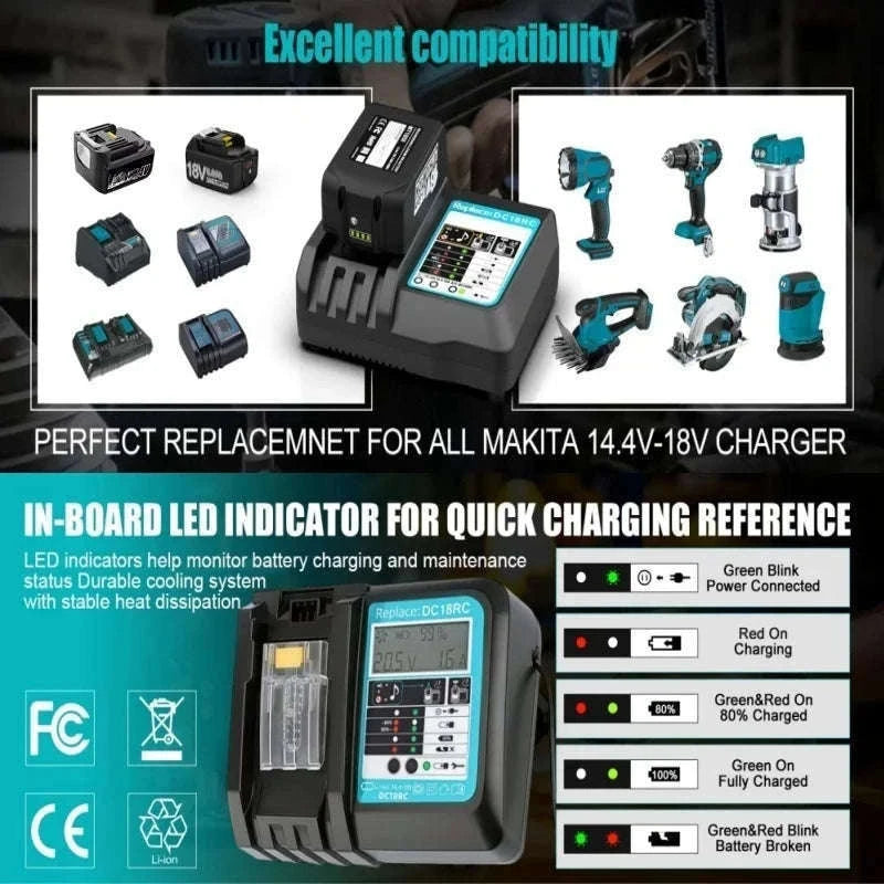 DC18RC Li-ion Charger for Makita 18V and 14.4V Batteries-DC18RC-LCD / UK