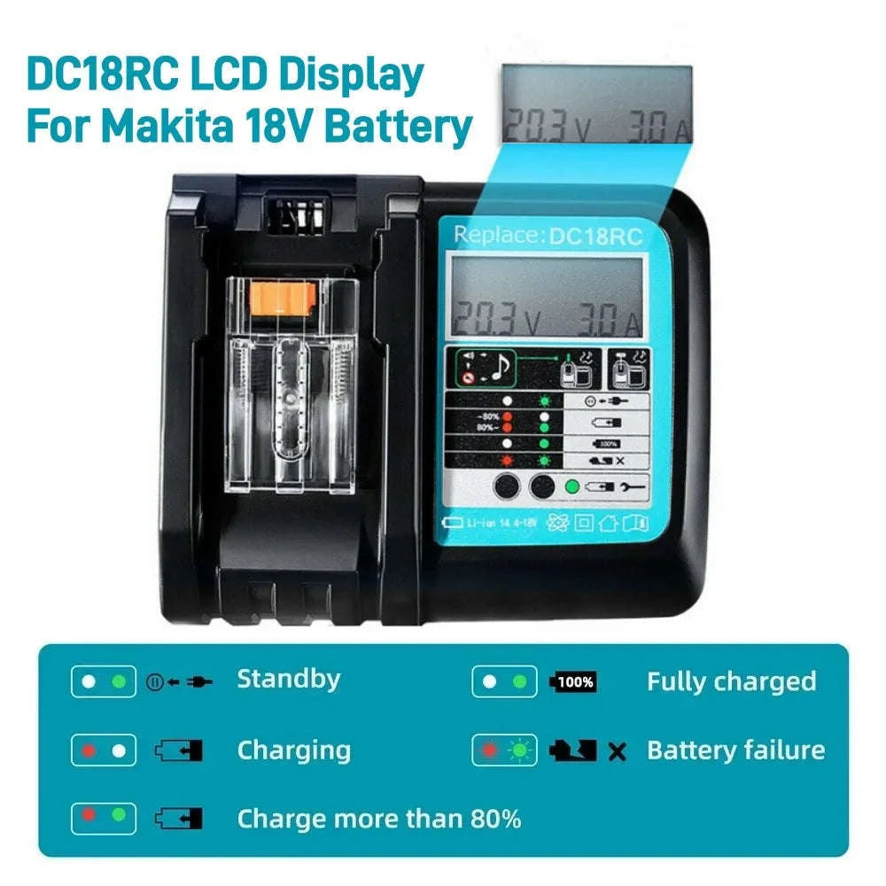 DC18RC Li-ion Charger for Makita 18V and 14.4V Batteries-DC18RC-LCD / US