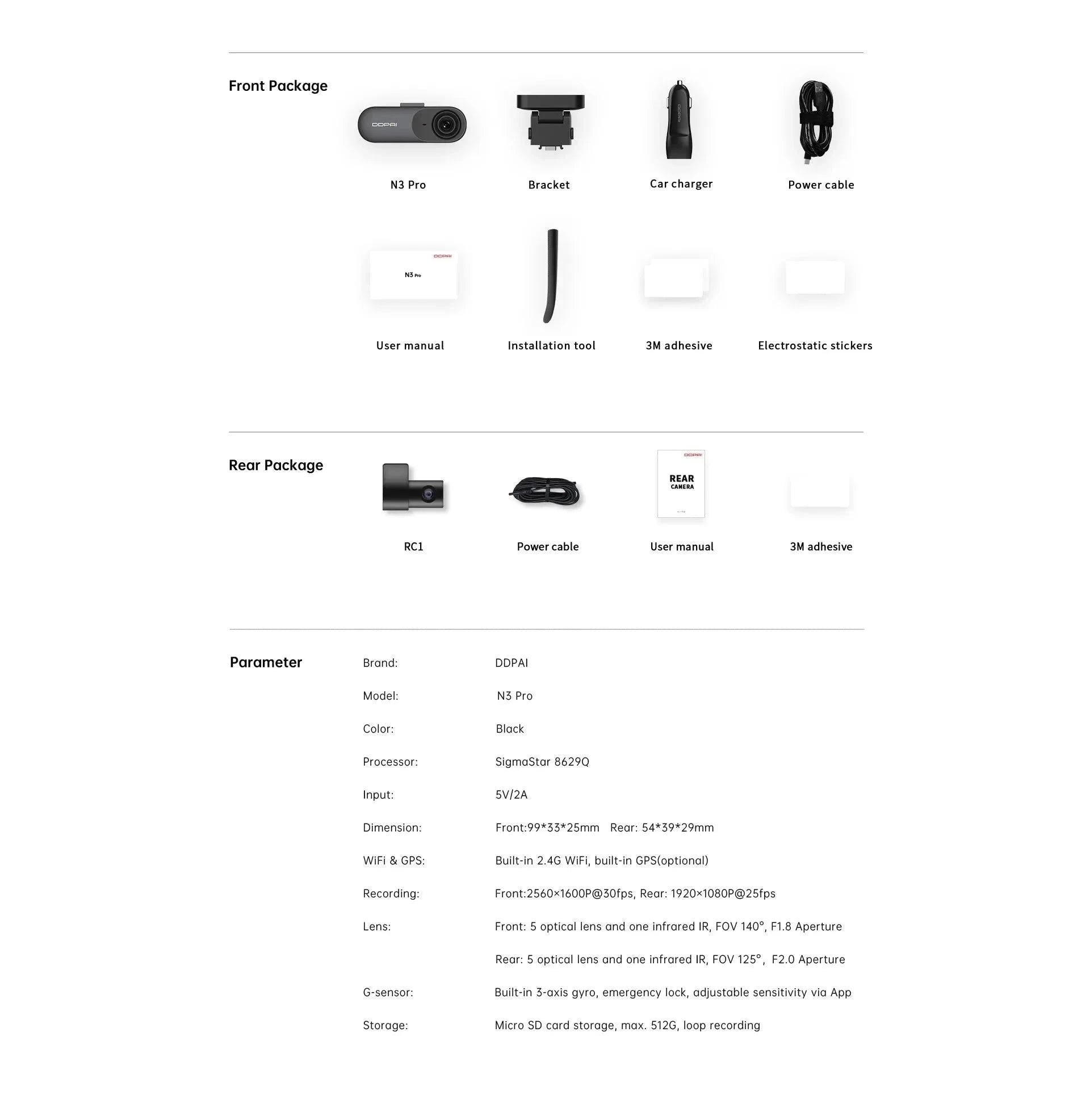 DDPAI Mola N3 Pro 2.5K Dash Camera with GPS and WiFi-N3 Pro GPS