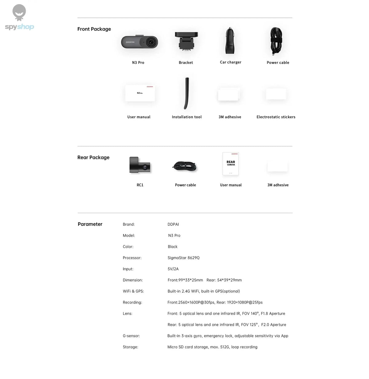 DDPAI Mola N3 Pro 2.5K Dual Dash Camera with GPS WiFi-N3 Pro GPS