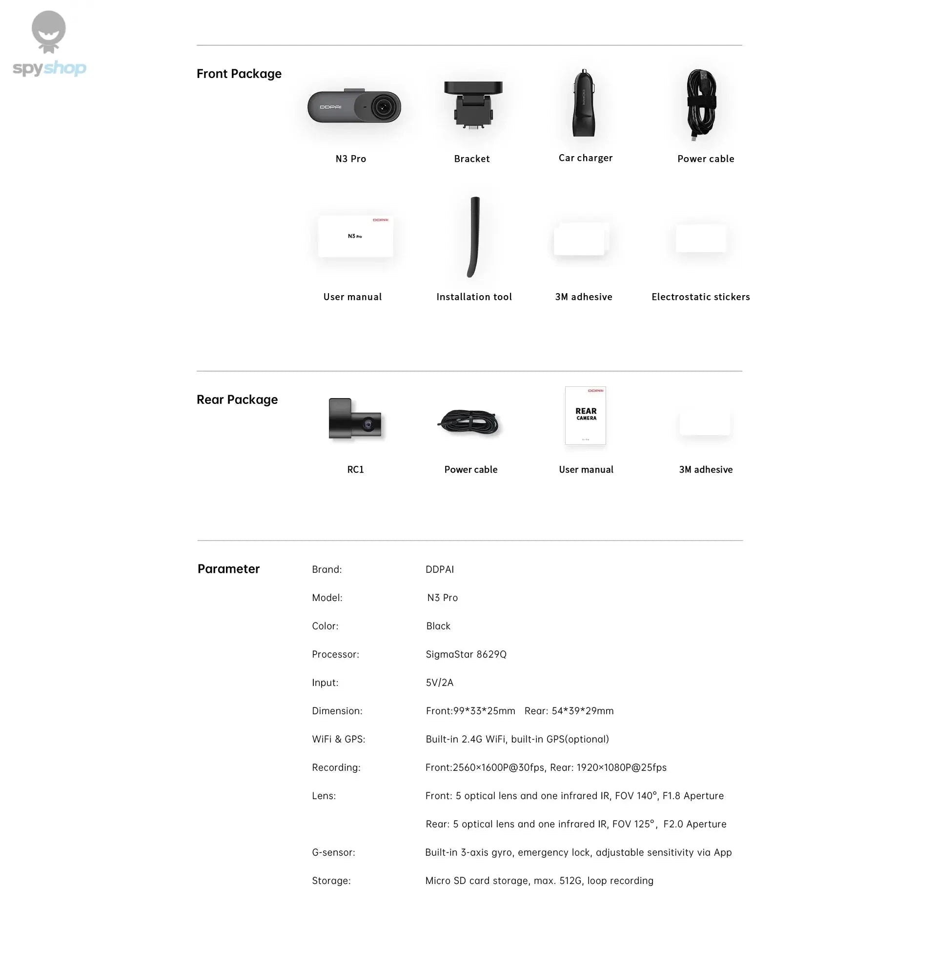 DDPAI Mola N3 Pro Dash Camera – 2.5K Front Capture, Dual View, GPS WiFi-N3 Pro GPS