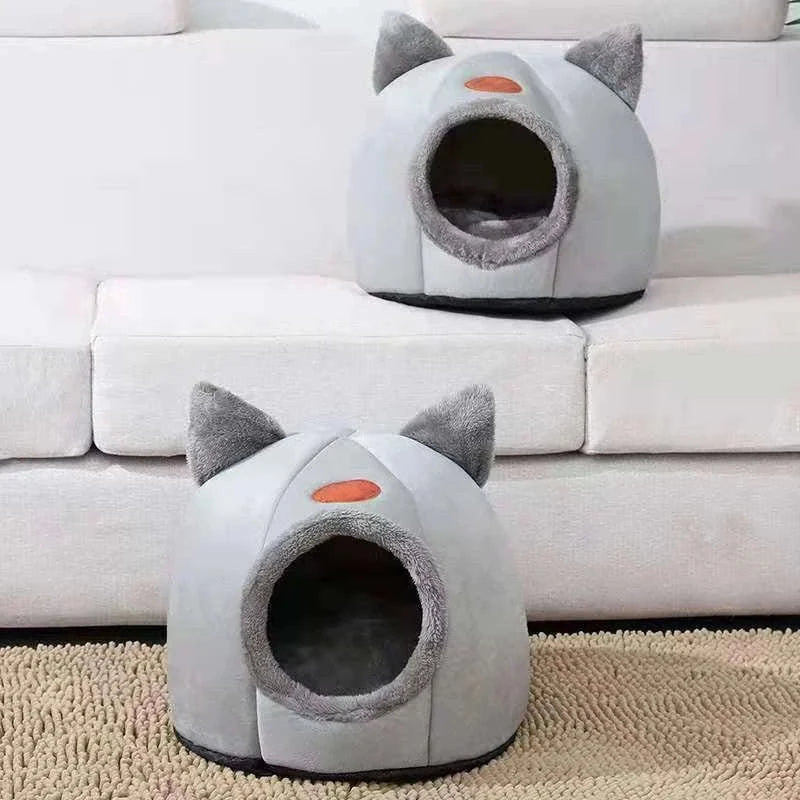 Deep Sleep Winter Cat Bed Cozy Cave Nest for Cats and Small Dogs-Light Grey / L 36x36x36cm