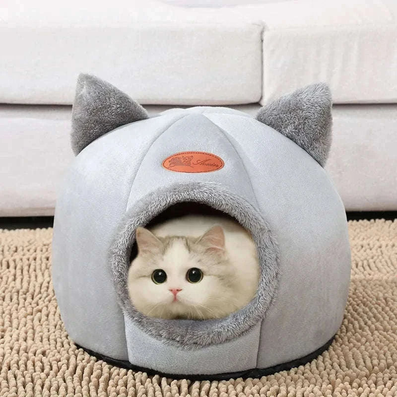 Deep Sleep Winter Cat Bed Cozy Cave Nest for Cats and Small Dogs-Light Grey / L 36x36x36cm