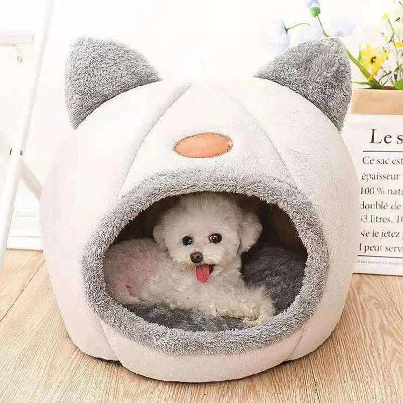 Deep Sleep Winter Cat Bed Cozy Cave Nest for Cats and Small Dogs-Light Grey / L 36x36x36cm