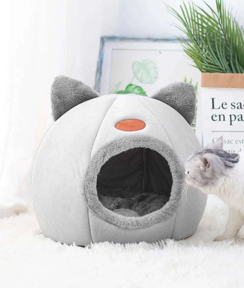 Deep Sleep Winter Cat Bed Cozy Cave Nest for Cats and Small Dogs-Light Grey / L 36x36x36cm