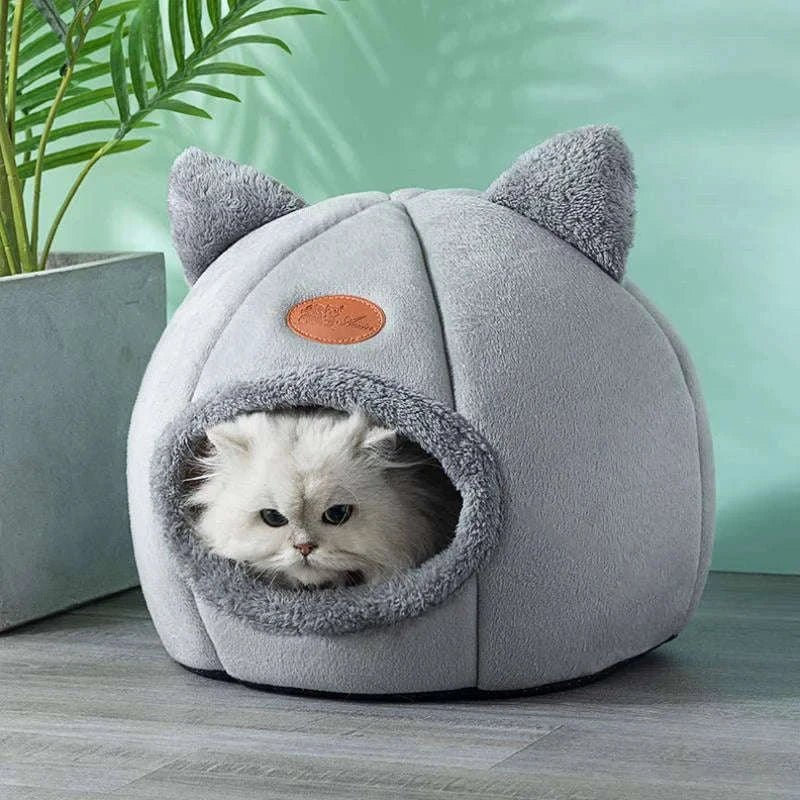 Deep Sleep Winter Cat Bed Cozy Cave Nest for Cats and Small Dogs-Light Grey / L 36x36x36cm