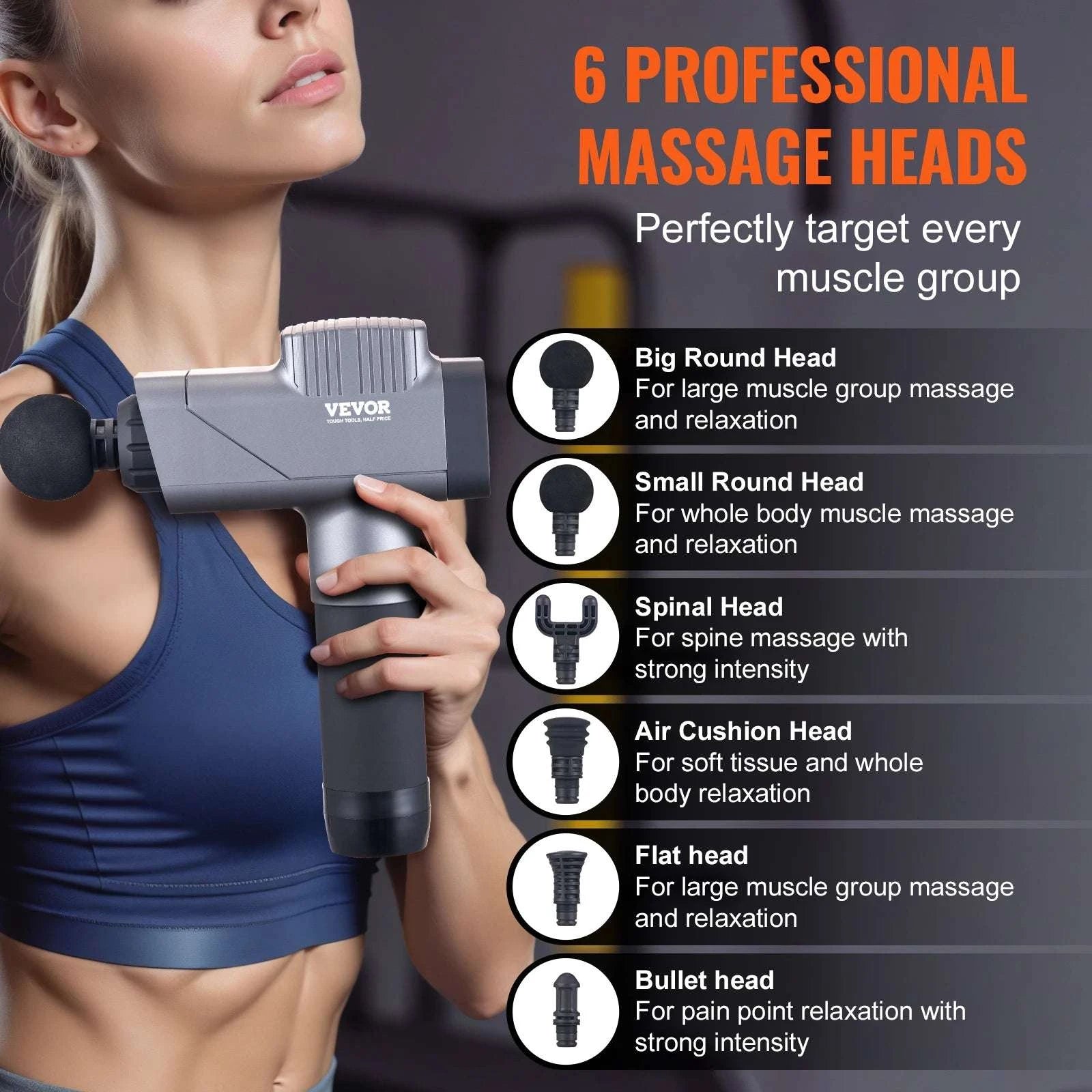 Deep Tissue Massage Gun with 8 Speeds & 6 Heads for Muscle Relief-35W / United States