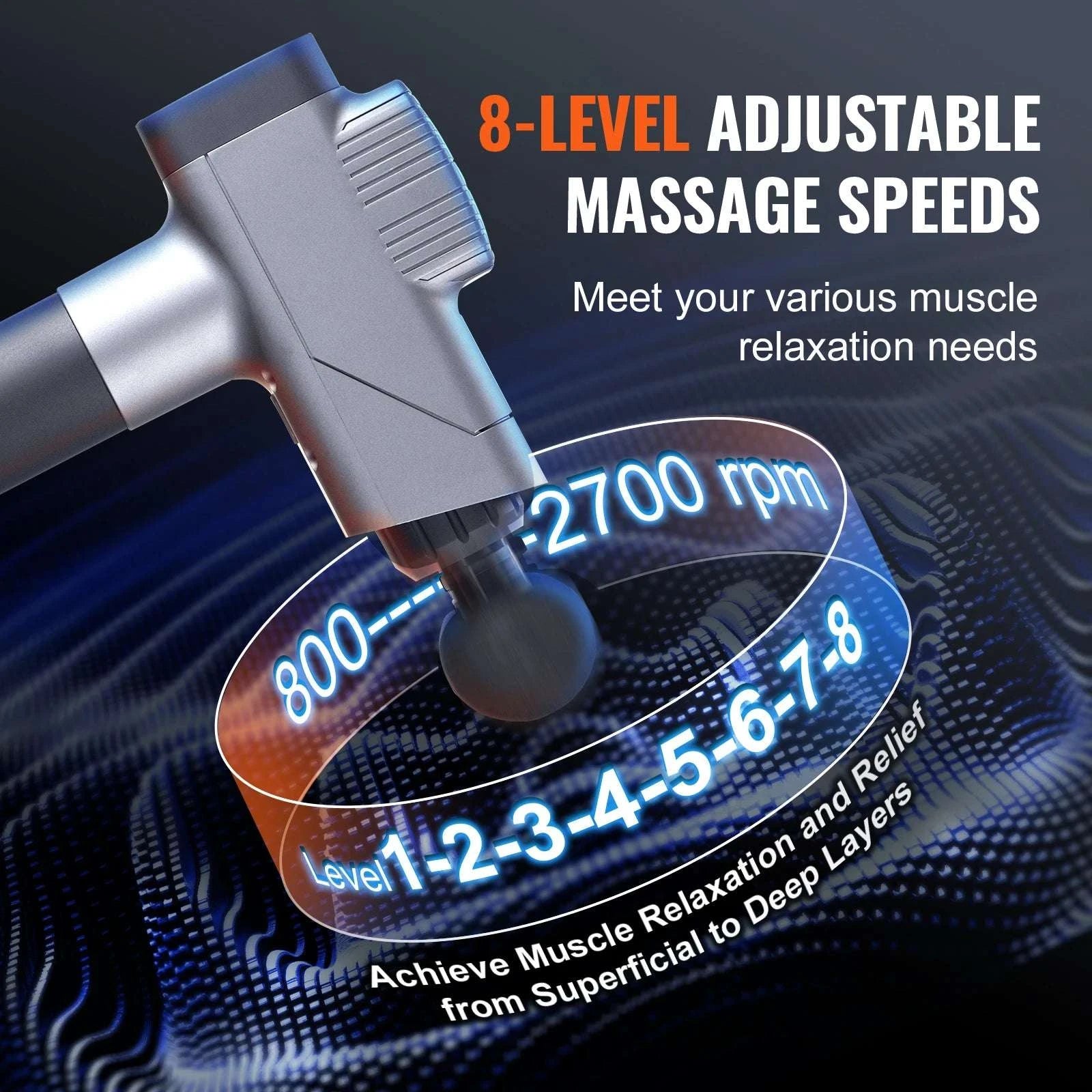 Deep Tissue Massage Gun with 8 Speeds & 6 Heads for Muscle Relief-35W / United States