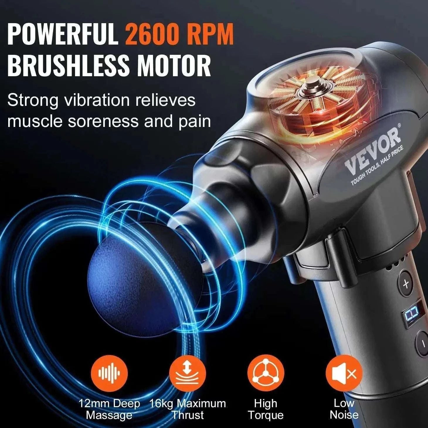 Deep Tissue Massage Gun with 9 Speeds & 6 Heads for Muscle Relief-X-shape / CZECH REPUBLIC