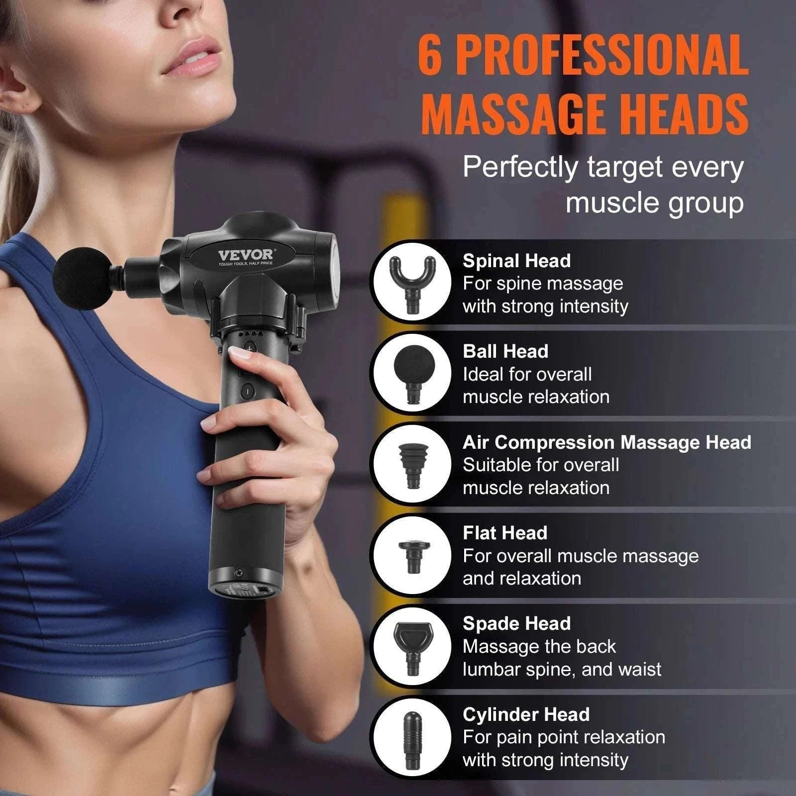 Deep Tissue Massage Gun with 9 Speeds & 6 Heads for Muscle Relief-X-shape / CZECH REPUBLIC
