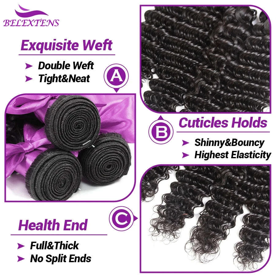 Deep Wave Bundles Brazilian Human Hair Extensions-france / 20 22 22