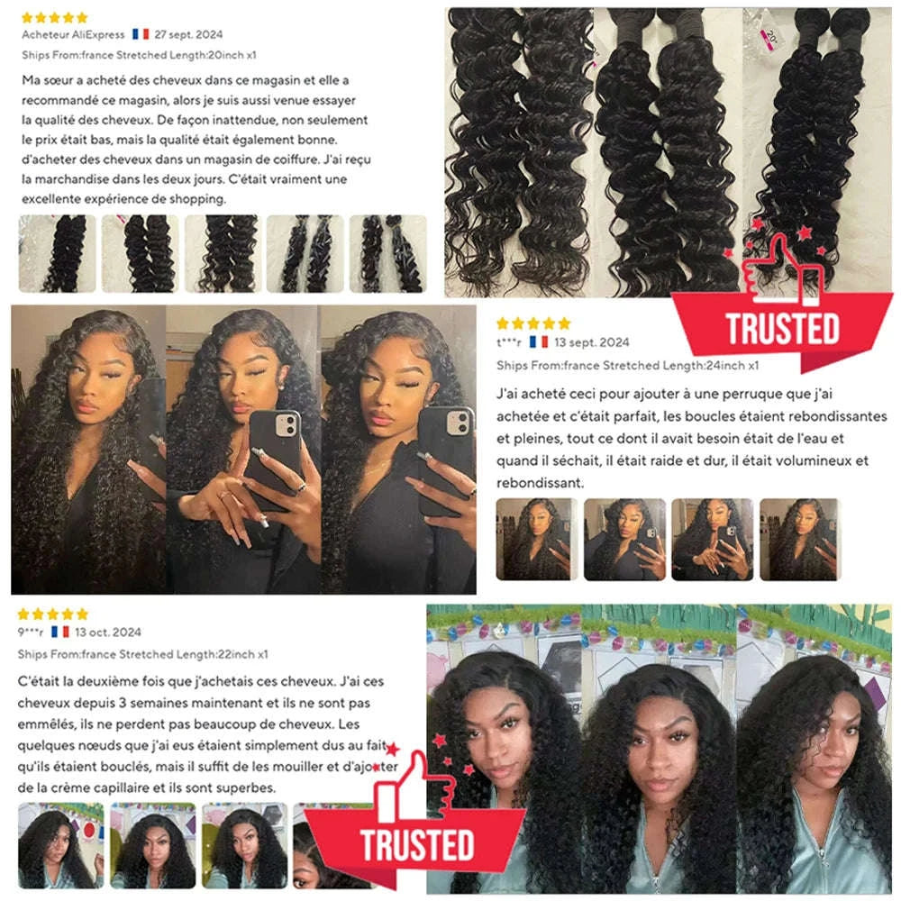 Deep Wave Bundles Brazilian Human Hair Extensions-france / 20 22 22