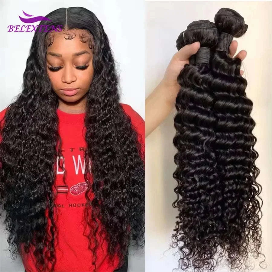 Deep Wave Bundles Brazilian Human Hair Extensions-france / 20 22 22