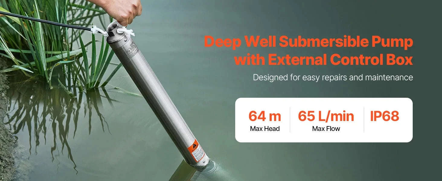 Deep Well Submersible Pump 230V with 65.65 ft Cord-1100W External Start / EU / france
