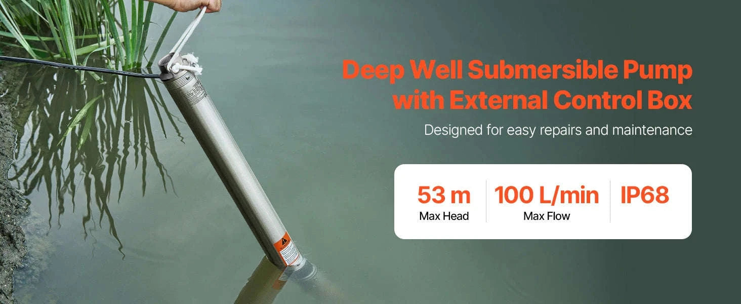 Deep Well Submersible Pump 230V with 65.65 ft Cord-1100W External Start / EU / france