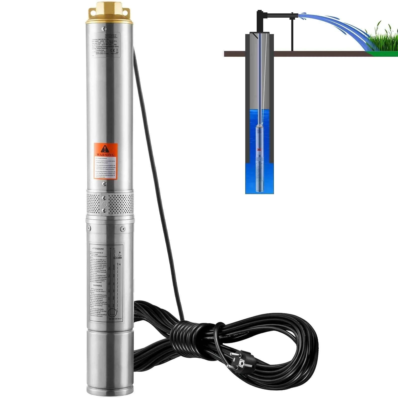 Deep Well Submersible Pump 370W-2200W 230V Stainless Steel-750W Built-in / EU / spain
