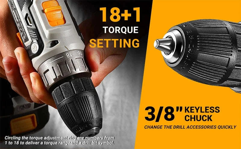 DEKO 20V Cordless Drill Driver Kit with Battery and Charger-DKCD20XL02B-AZ01 / Italy