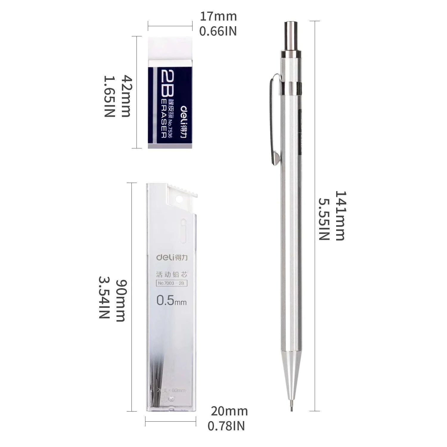 Deli 0.5mm Mechanical Pencil Set 2B Refillable Precision Writing-2B 0.5mm / United States