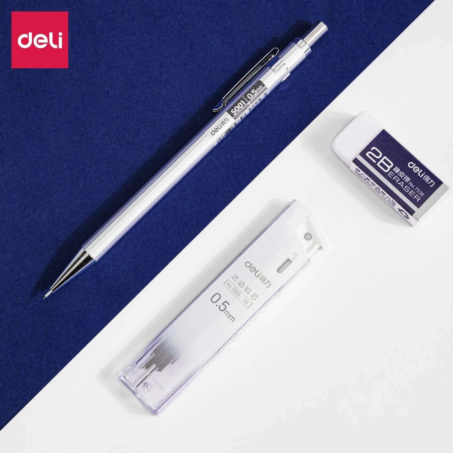Deli 0.5mm Mechanical Pencil Set 2B Refillable Precision Writing-