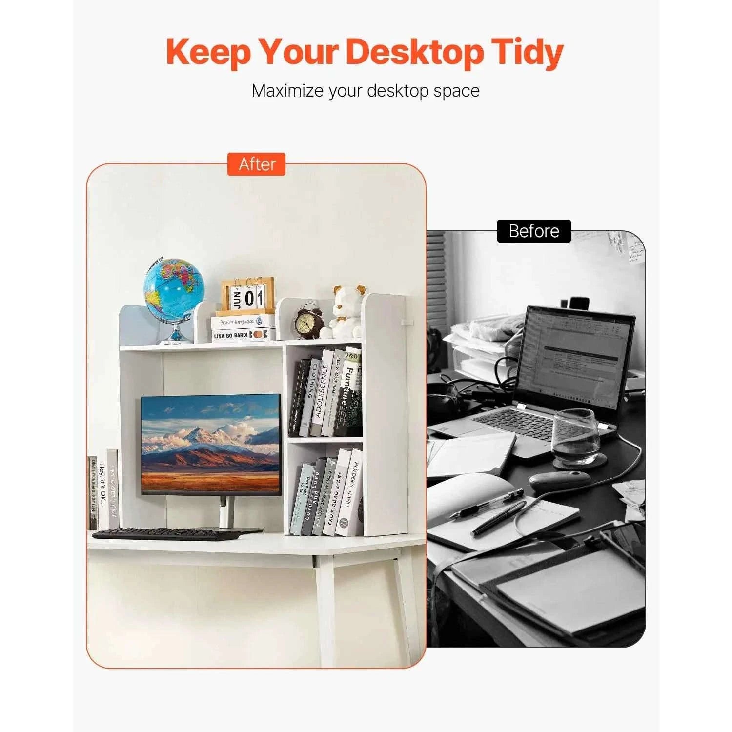 Desktop Bookshelf Storage Organizer 1/2/3-Tier Wood Display Shelf-Wood 1-Tier White / United States