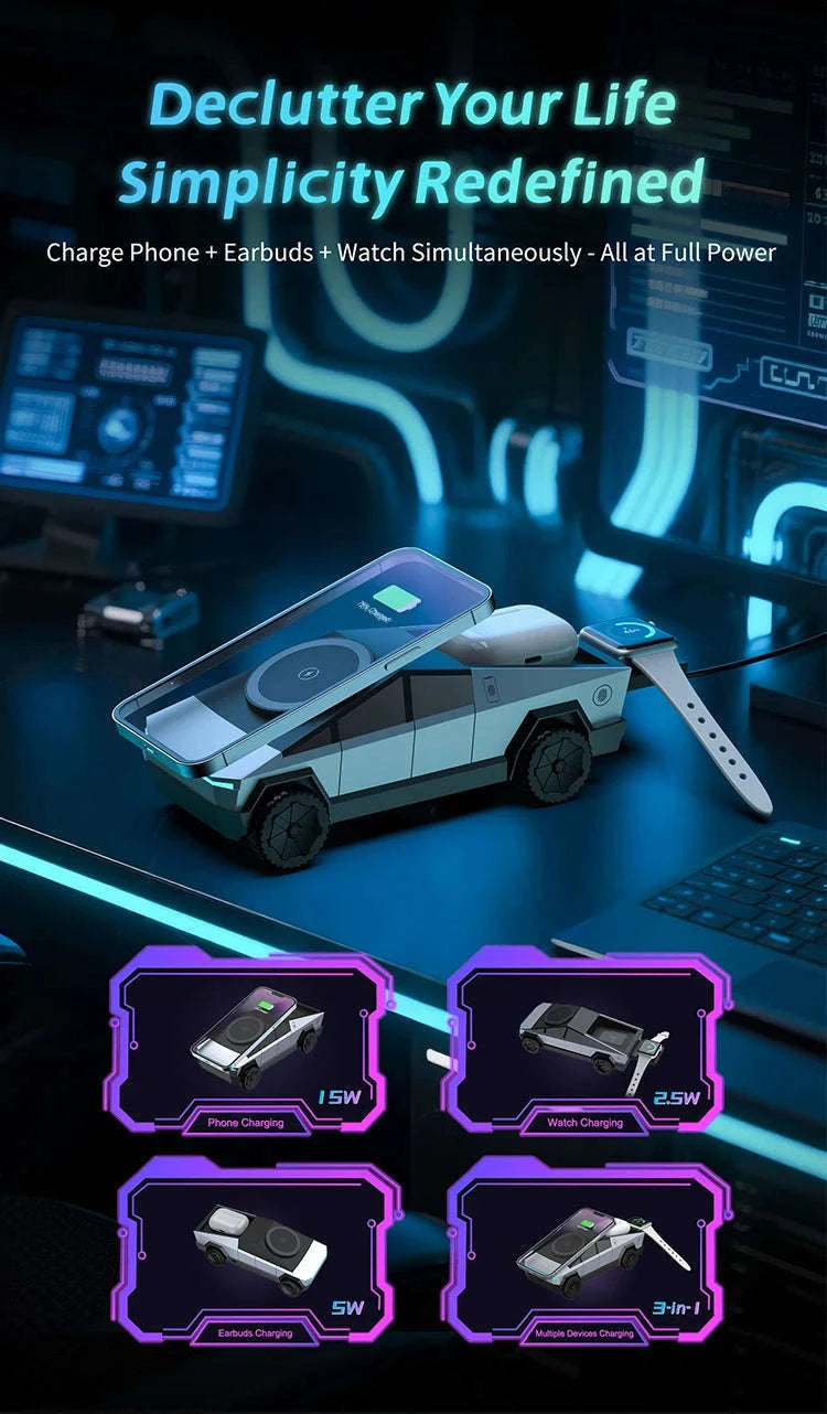 Desktop Cybertruck 3‑in‑1 Magnetic Wireless Charger-B