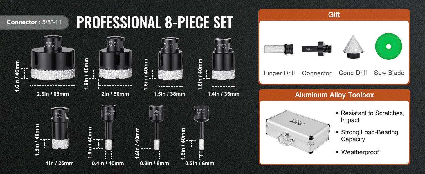 Diamond Core Drill Bit Set for Tile, Granite & Stone (6–11 PCS)