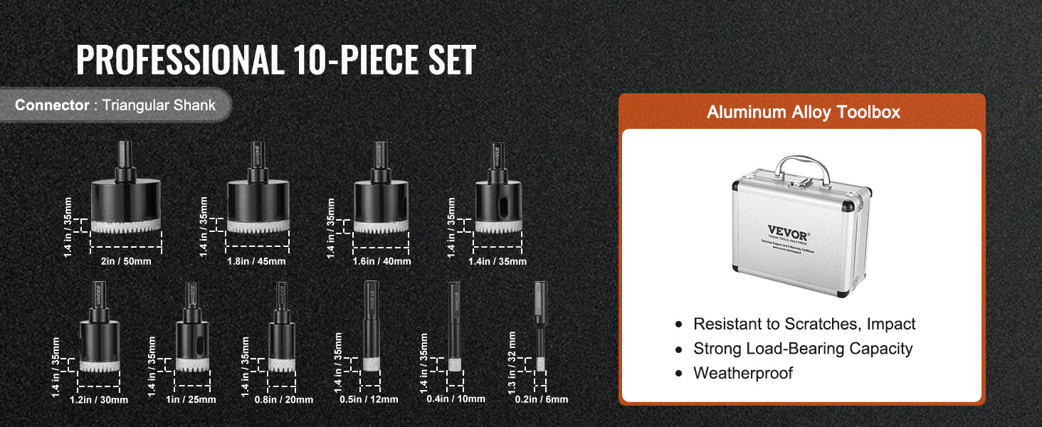Diamond Core Drill Bit Set for Tile, Granite & Stone (6–11 PCS)