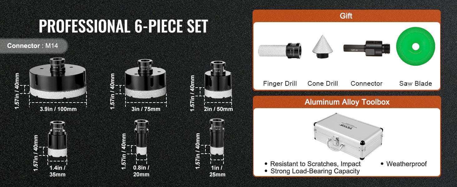 Diamond Core Drill Bit Set for Tile, Granite & Stone (6–11 PCS)-8PCs Type B / United States