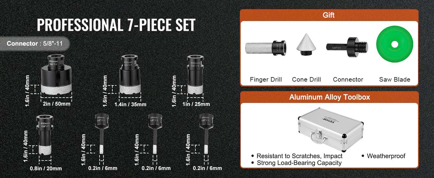 Diamond Core Drill Bit Set for Tile, Granite & Stone (6–11 PCS)-8PCs Type B / United States