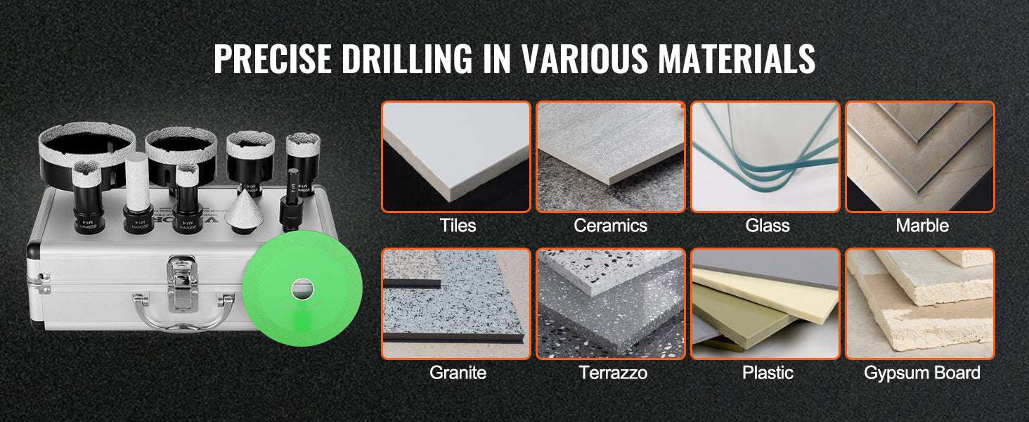 Diamond Core Drill Bit Set for Tile, Granite & Stone (6–11 PCS)-8PCs Type B / United States