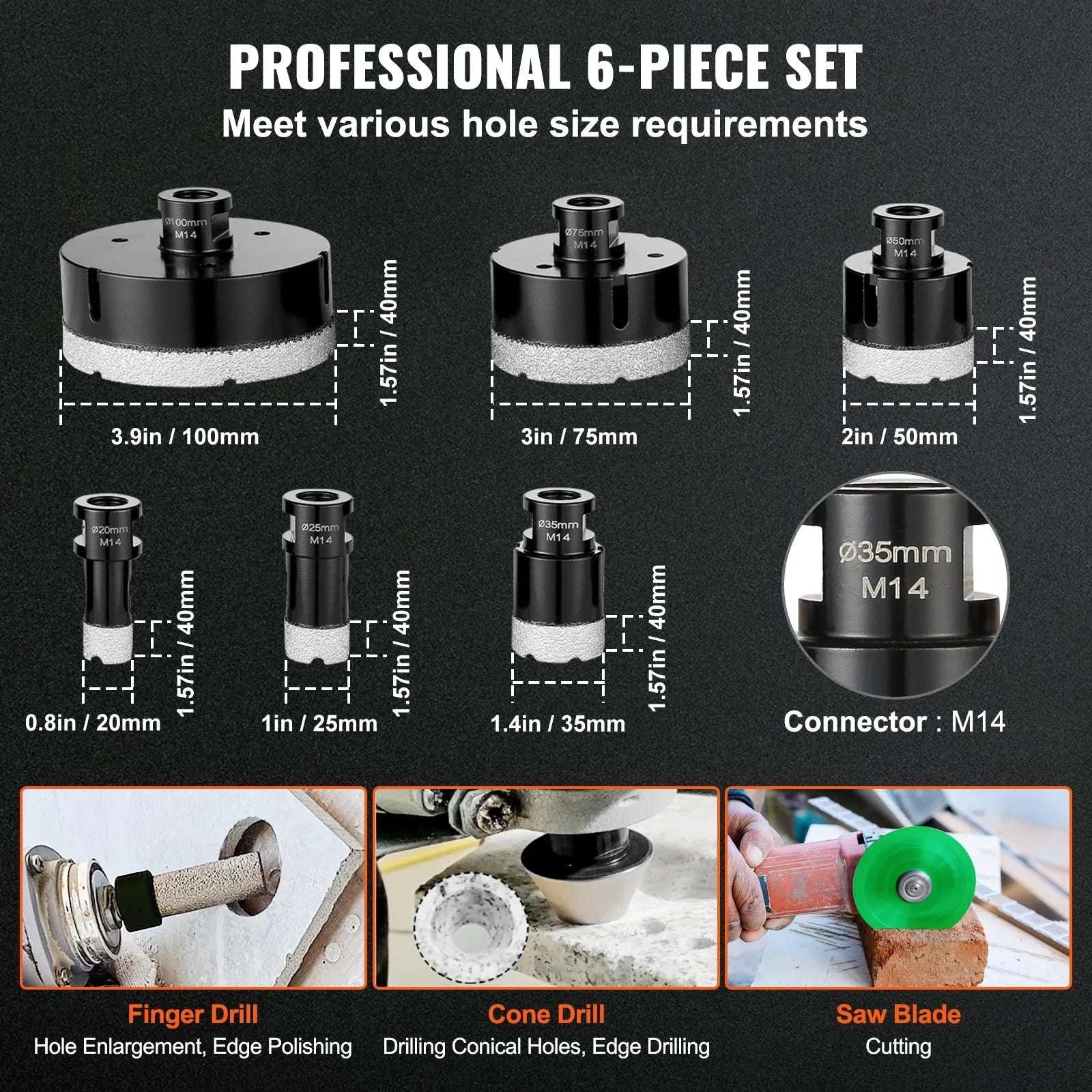 Diamond Core Drill Bit Set for Tile, Granite & Stone (6–11 PCS)-8PCs Type B / United States