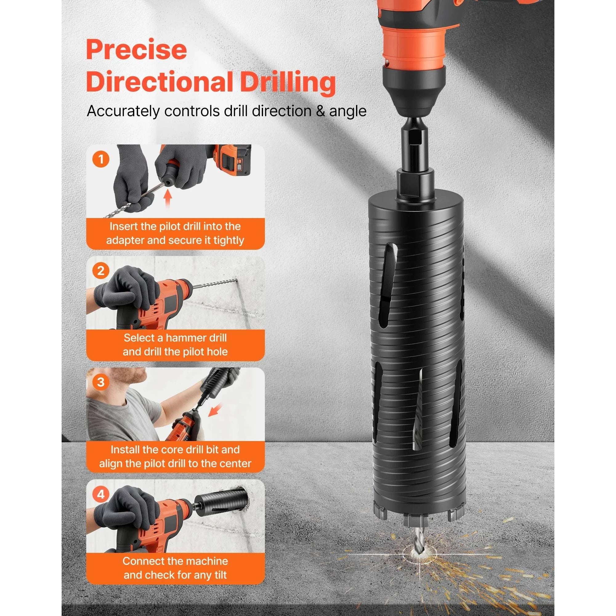Diamond Core Drill Bit with Adapters for Concrete & Brick Drilling-