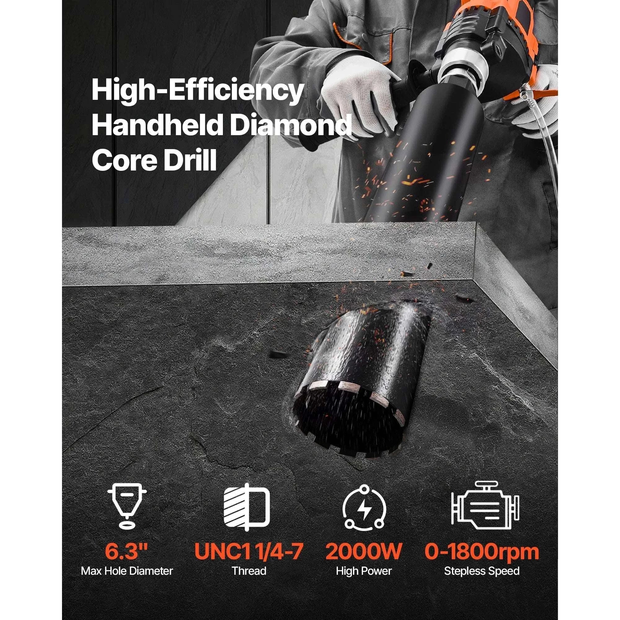 Diamond Core Drill Machine 1800/2000W Wet & Dry with 4 Drill Bits-8 in TypeB / United States