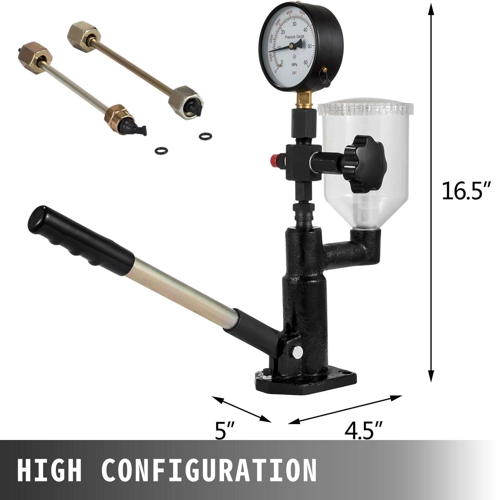 Diesel Fuel Injector Tester with Dual Scale Gauge 0–600 Bar / 8000 PSI-United States