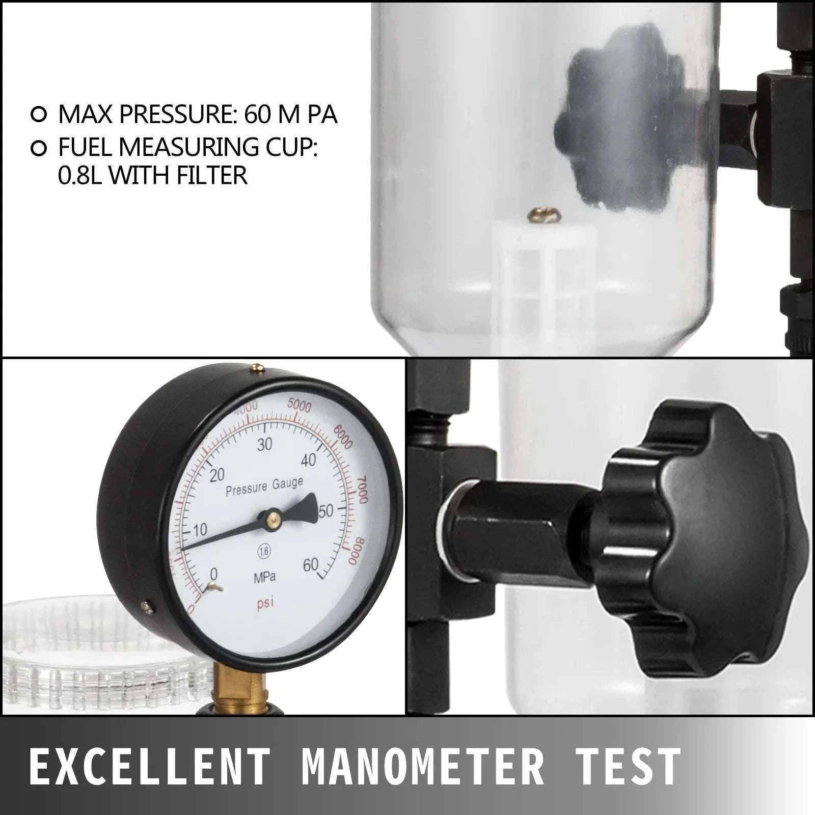 Diesel Fuel Injector Tester with Dual Scale Gauge 0–600 Bar / 8000 PSI-United States