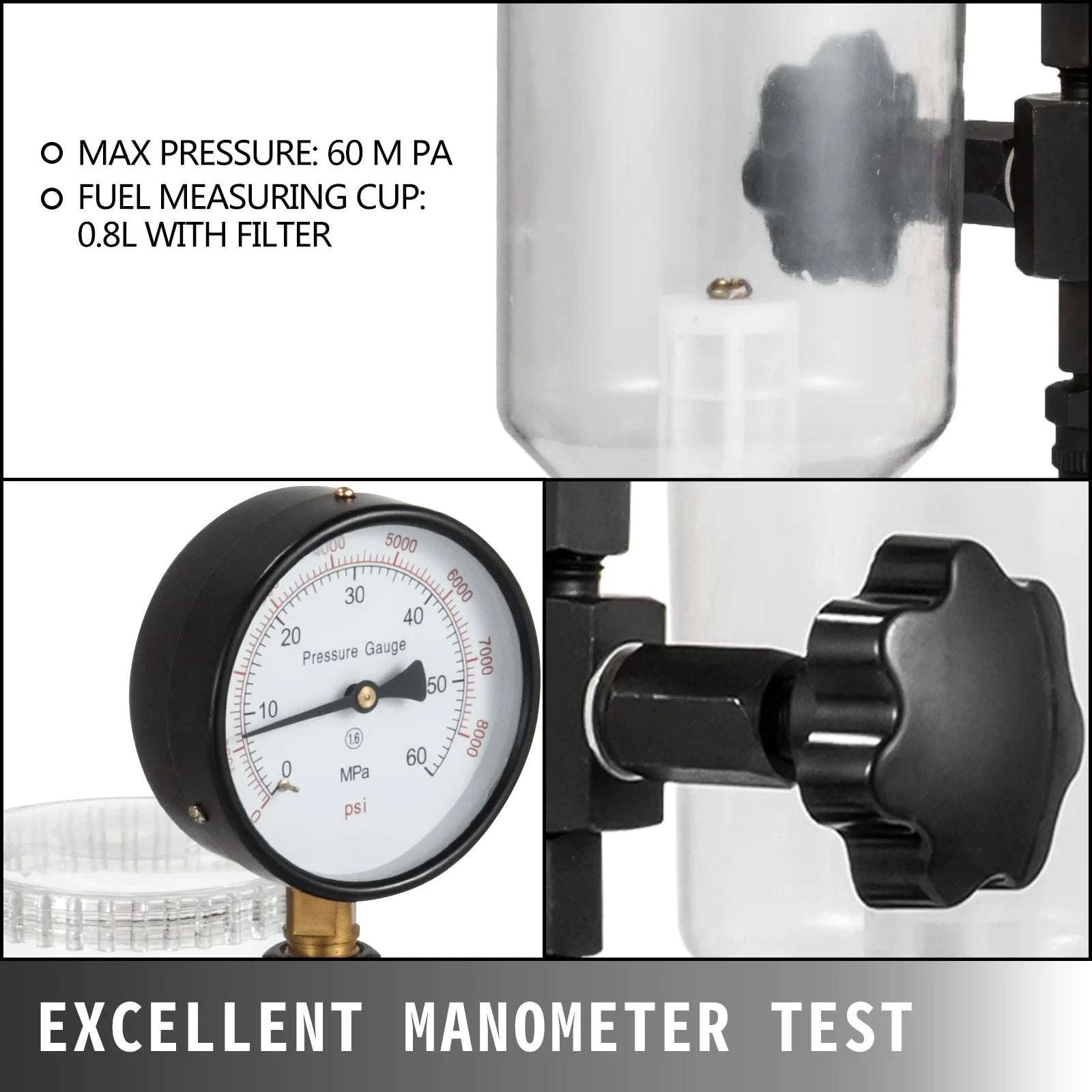 Diesel Fuel Injector Tester with Dual Scale Gauge 0–600 Bar / 8000 PSI-United States