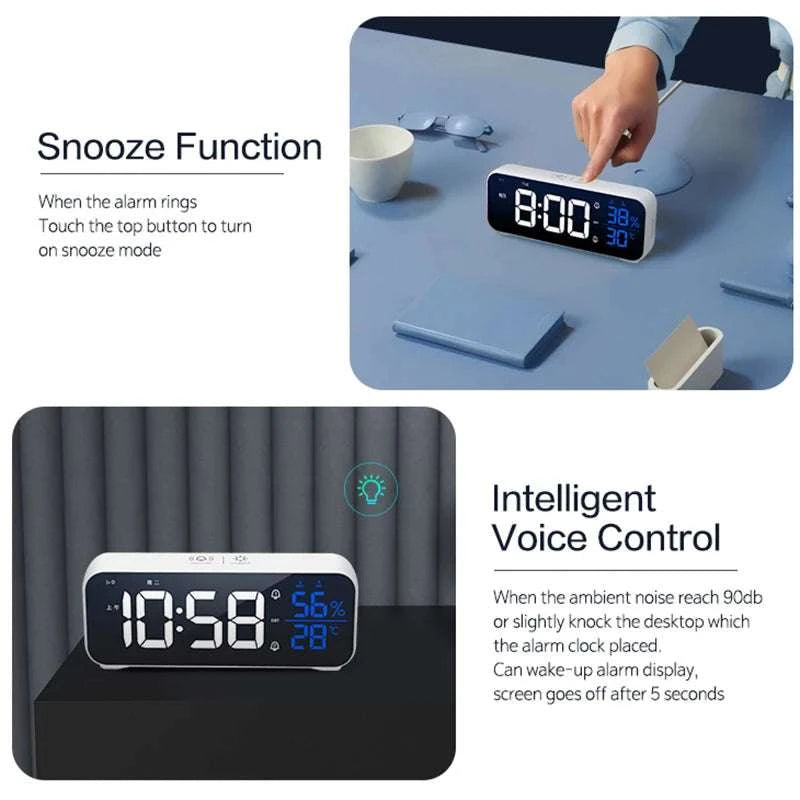 Digital Alarm Clock with Temperature, Dual Alarms & LED Display-Black