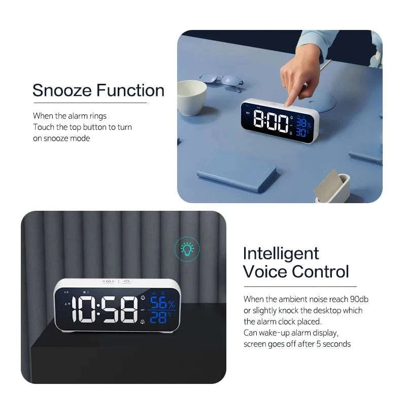 Digital Alarm Clock with Temperature, Dual Alarms & LED Display-Black