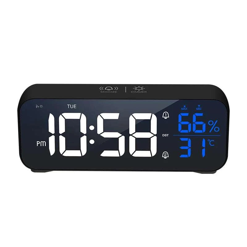 Digital Alarm Clock with Temperature, Dual Alarms & LED Display-Black