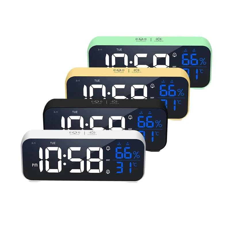 Digital Alarm Clock with Temperature, Dual Alarms & LED Display-Black