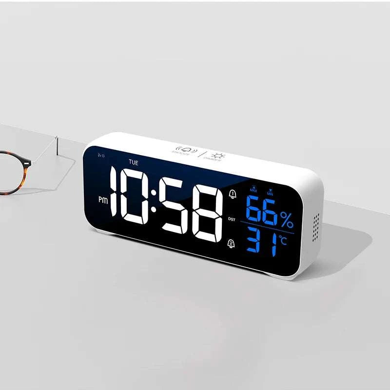 Digital Alarm Clock with Temperature, Dual Alarms & LED Display-Black